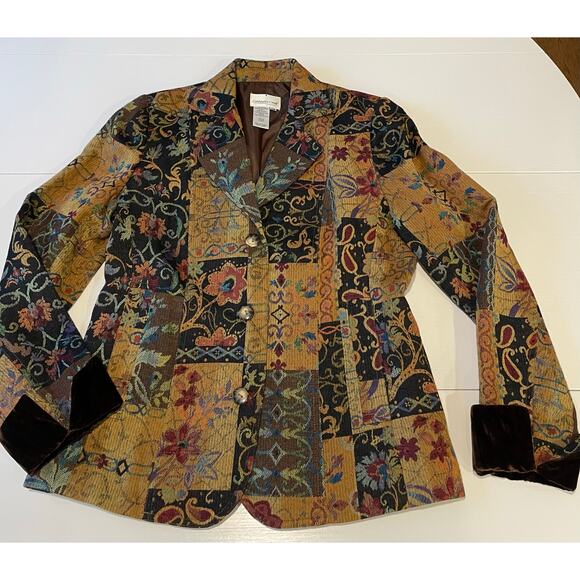 Coldwater Creek Tapestry Patchwork Blazer Jacket Sz SP Velvet Cuffs Shabby Chic - Picture 7 of 12